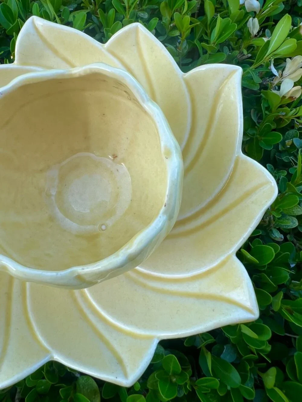 60's Yellow Pedestal Bowl /Vase Ceramic Floral Dish